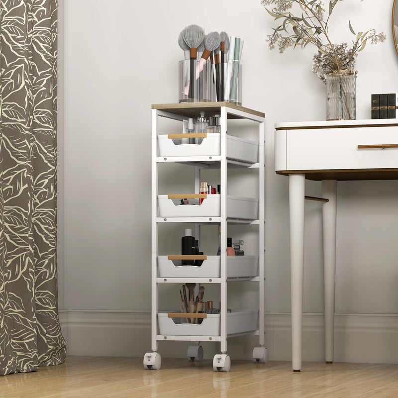 5 Tier Rolling Storage Trolley With Drawers For Home Office Or Salon Use, White