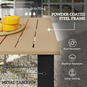 Garden Dining Table for 6 with Umbrella Hole and Slatted Metal Top Brown Outsunny