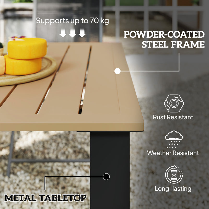 Garden Dining Table for 6 with Umbrella Hole and Slatted Metal Top Brown Outsunny