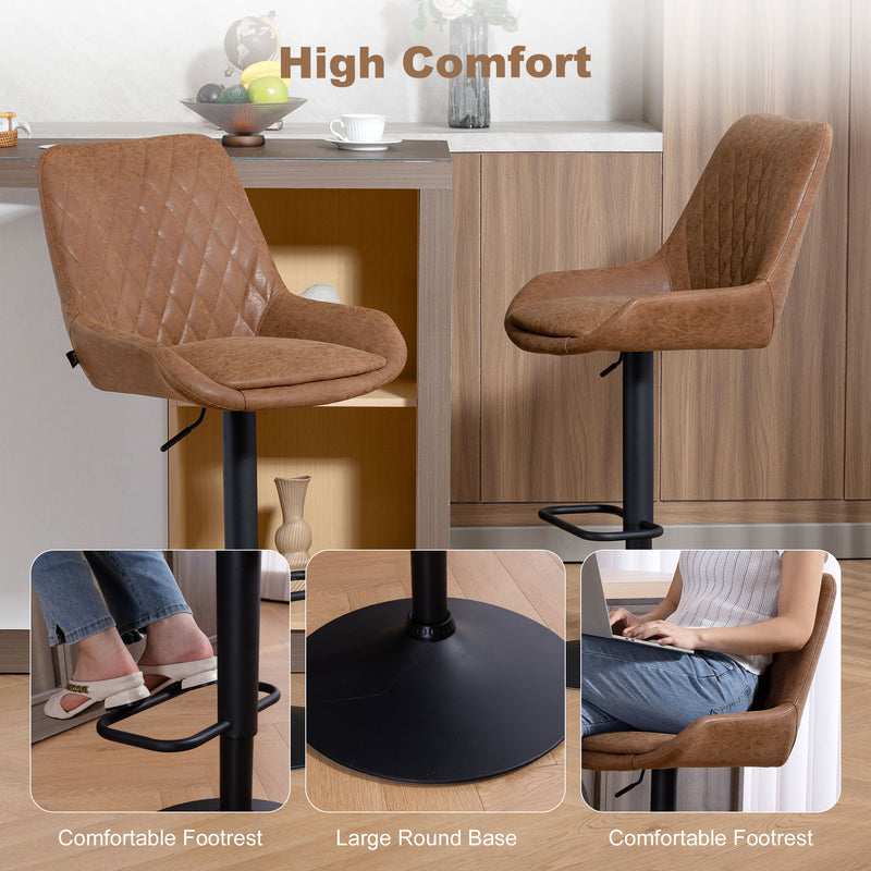 Set of 2 Retro Bar Stools with Comfy Faux Leather Ideal for Kitchen or Home Bar Orange AOSOM
