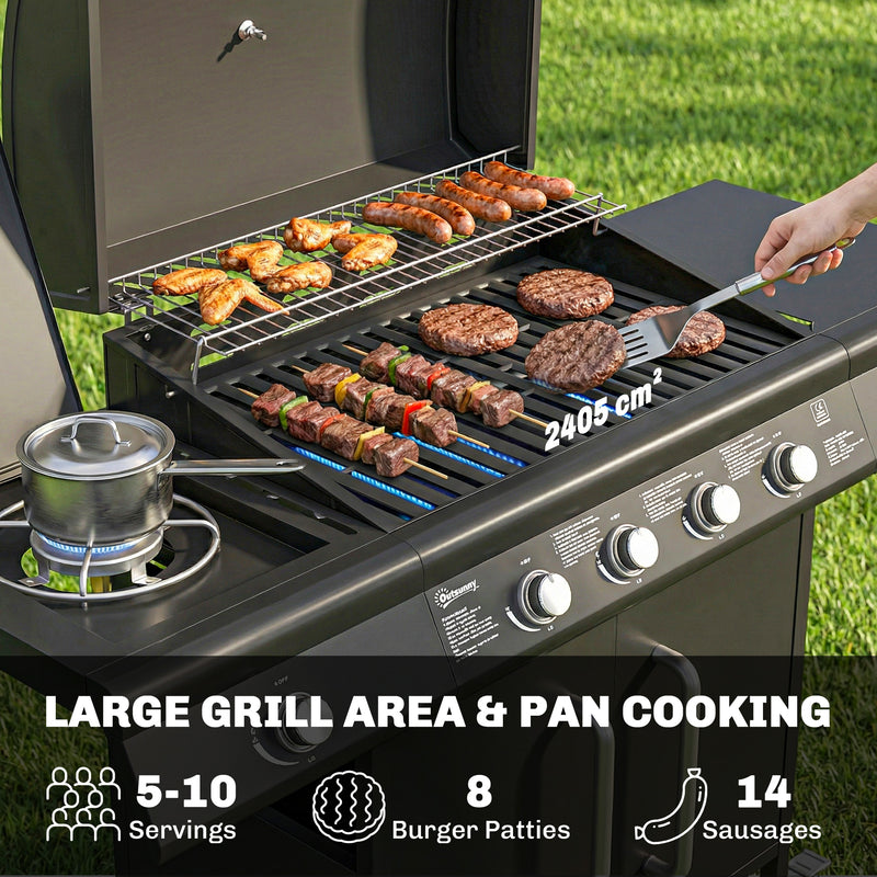 5 Burner Gas Barbecue Grill for Easy Family Cooking and Garden Entertaining Black Outsunny
