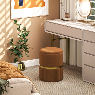 Brown Velvet Feel Round Storage Ottoman with Padded Seat by HOMCOM Homcom