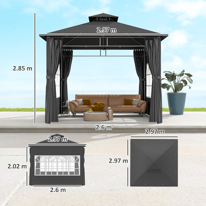 Dark Grey 3 x 3 m Garden Gazebo with Double Roof and Removable Sidewalls by Outsunny