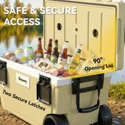Outdoor Cooler Box | 70L | 72-Hour Ice Retention | Wheels & Handle | Khaki Outsunny
