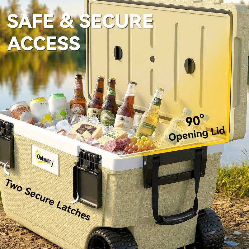 Outdoor Cooler Box | 70L | 72-Hour Ice Retention | Wheels & Handle | Khaki Outsunny