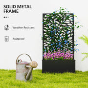 Metal Planter with Leaf Trellis Privacy Panel for Garden or Patio Black Outsunny