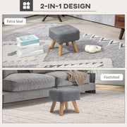 Grey Linen Look Square Padded Footstool Comfortable Ottoman Seat by HOMCOM