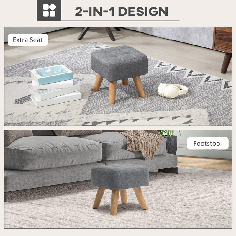 Grey Linen Look Square Padded Footstool Comfortable Ottoman Seat by HOMCOM