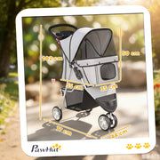 Dog Stroller for Small Pets with Easy Folding and Storage Basket Grey AOSOM