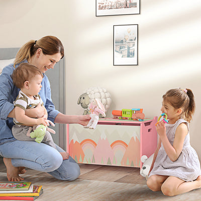 Kids Storage Chest With Safety Hinge Ideal for Toys and Books Organisation,Pink