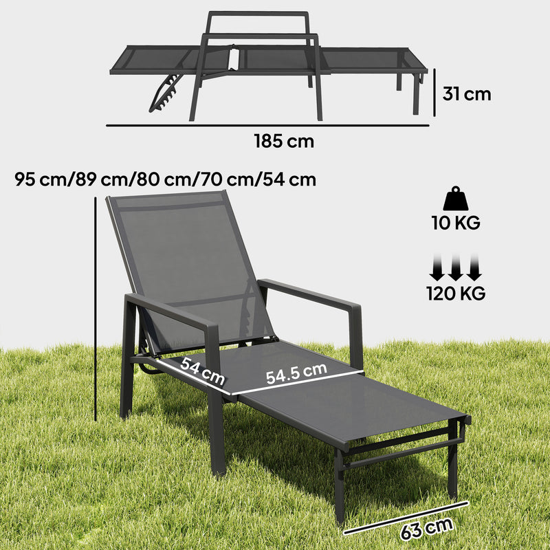 Sun Lounger with Adjustable Backrest and Pull Out Footrest for Garden Relaxation Dark Grey