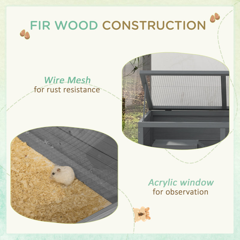 Grey Wooden Hamster Cage with Sliding Tray and Openable Top for Syrian Hamsters by PawHut