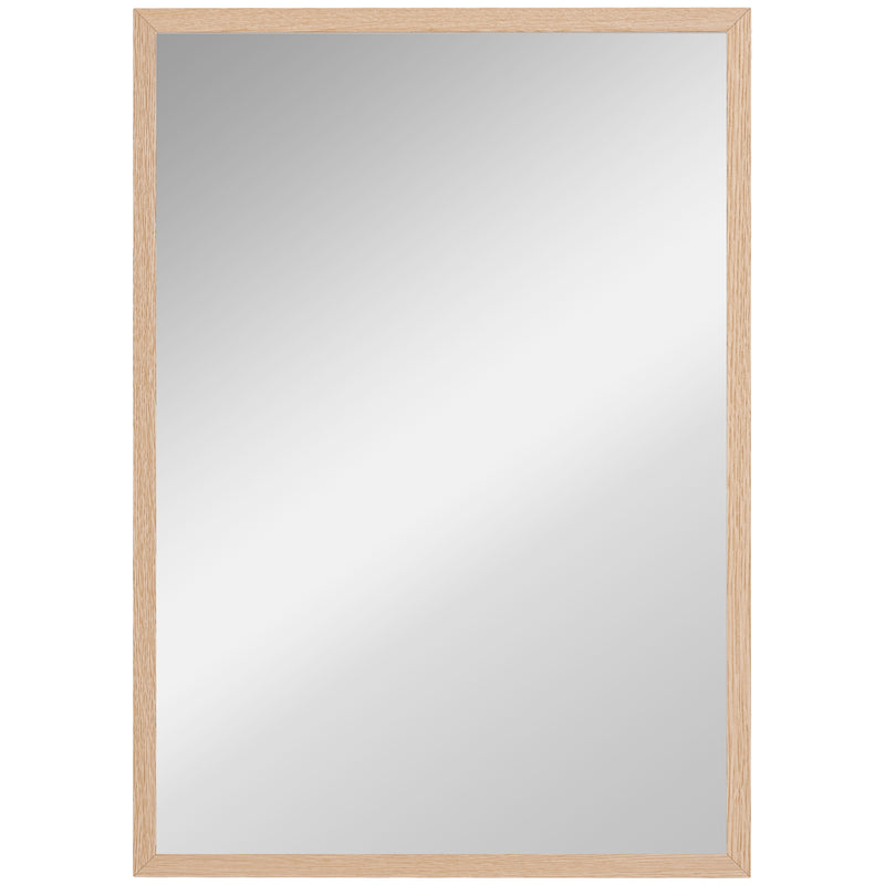HOMCOM Wall Bathroom Mirror, 70 x 50 cm Wall-Mounted Mirror for Living Room, Bedroom, Hallway, Natural Wood AOSOM