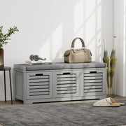 3 Drawer Shoe Storage Bench With Cushioned Seat For Hallway Or Entryway Grey