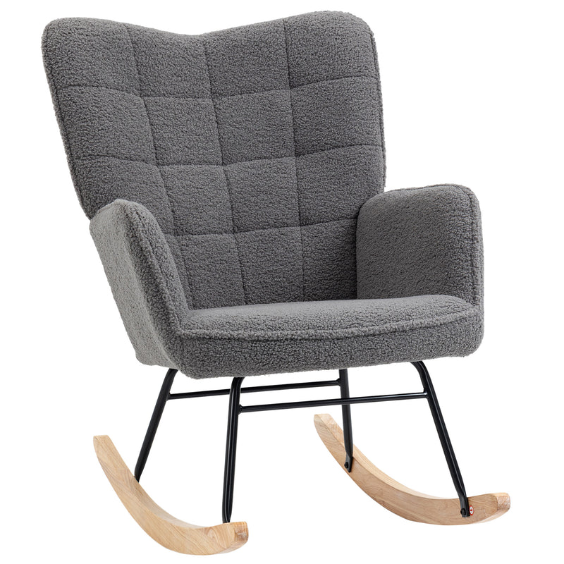Wingback Nursery Rocking Chair with Berber Fleece for Nursing and Relaxing, Dark Grey