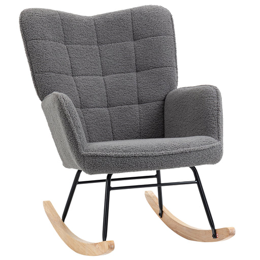 Wingback Nursery Rocking Chair with Berber Fleece for Nursing and Relaxing, Dark Grey