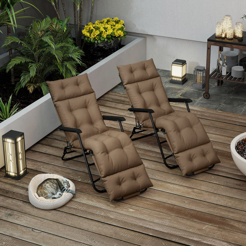 Set of 2 Khaki Sun Lounger Cushions 190x56x10cm UPF20+ Thick Sunbed Pads with Ties by Outsunny