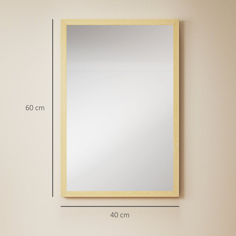 Rectangular Wall Mirror for Brightening and Enlarging Rooms Natural Wood Finish AOSOM