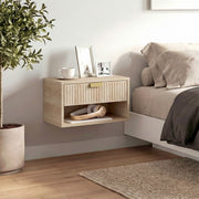 Floating Bedside Tables Set of 2 with Hidden Drawer and Shelf for Space Saving Oak AOSOM