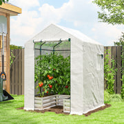 Mini Walk In Greenhouse With Raised Garden Bed And Roll Up Windows For Outdoor Growing White Outsunny