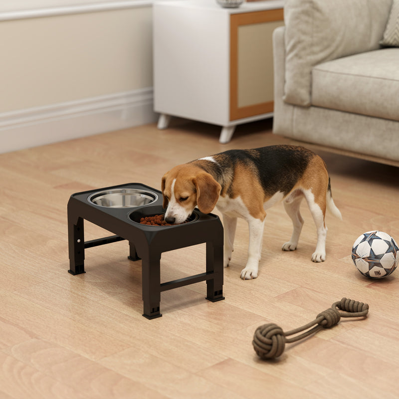 Foldable Elevated Dog Bowl Stand With Slow Feeder And 4 Heights For All Breeds Grey