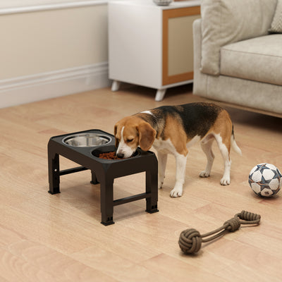 Foldable Elevated Dog Bowl Stand With Slow Feeder And 4 Heights For All Breeds Grey AOSOM
