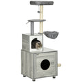 Enclosed Cat Litter Box with Bed and Scratching Posts for Indoor Cats, Grey