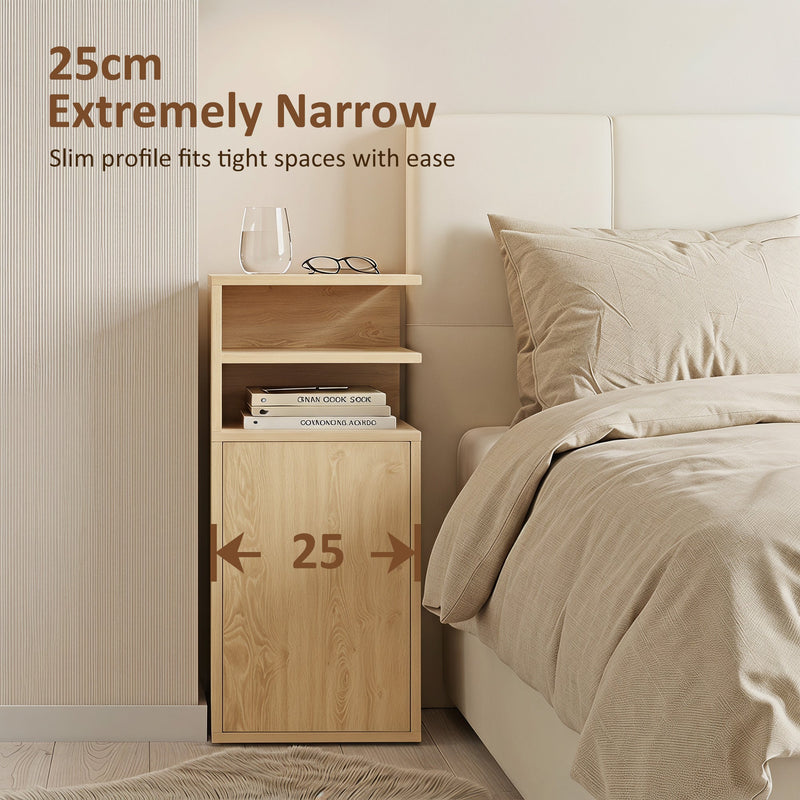 Slim Bedside Tables Set of 2 with Storage for Small Bedrooms