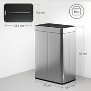 Sensor Kitchen Bin 55L Hands Free with Slim Space Saving Design Silver Tone Homcom