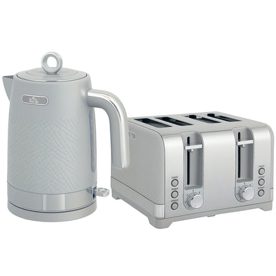 Textured Kettle and Four Slice Toaster Set With Fast Boil and Browning Control Grey