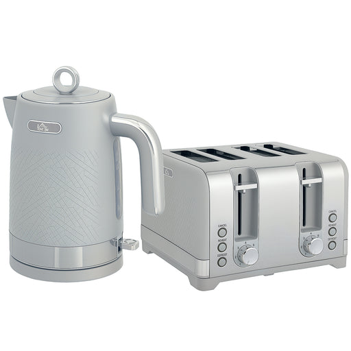 Textured Kettle and Four Slice Toaster Set With Fast Boil and Browning Control Grey
