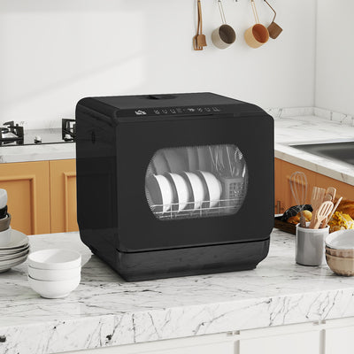 Mini Table Top Dishwasher 6 Programmes With Built In 6L Tank Ideal For Small Kitchens Black