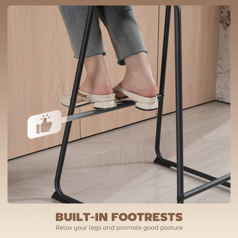 Set of 2 Bar Stools with Cushioned Seat and Easy Clean Surface for Kitchen Black AOSOM