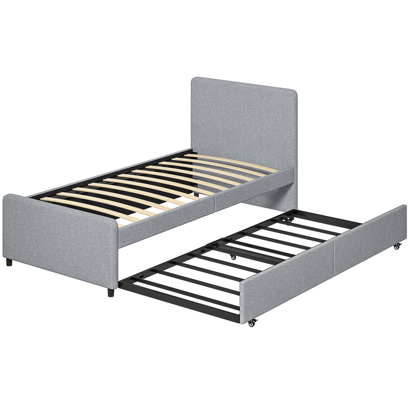Pull Out Guest Bed Frame with Trundle for Small Spaces Upholstered Backrest