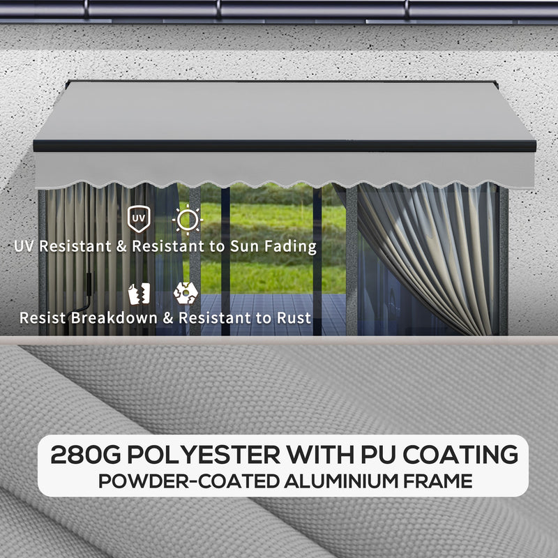 Light Grey 3 x 2m Electric Awning With Remote Control And Durable Aluminium Frame