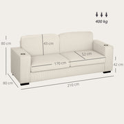 Cream White Three Seater Sofa with Spring Cushions Modern Design for Living Room Comfort by HOMCOM