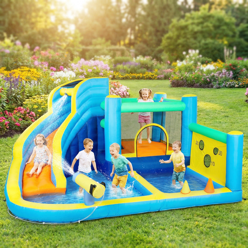 Children’s Inflatable Bouncy Castle With Slide and Water Play for Garden or Indoors Multicolour AOSOM