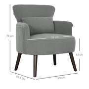Light Grey Corduroy Retro Accent Chair with Wooden Legs by HOMCOM