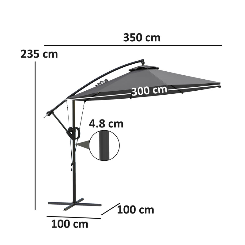 Grey 3m Cantilever Garden Parasol with Cover Wind Strap and Tilt by Outsunny