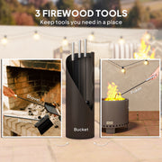 4 Piece Metal Fireplace Tool Set with Bucket and Broom Ideal for Logs and Ashes Silver