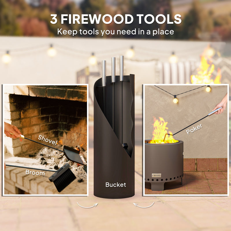 4 Piece Metal Fireplace Tool Set with Bucket and Broom Ideal for Logs and Ashes Silver