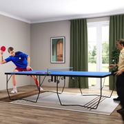 SPORTNOW 9FT Folding Tennis Table, with 8 Wheels, for Indoor Use, Blue AOSOM