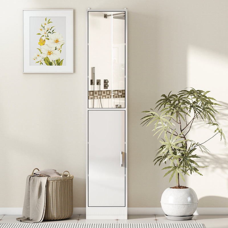 Tall Bathroom Cabinet with Mirror and Adjustable Shelf for Extra Storage, High Gloss White