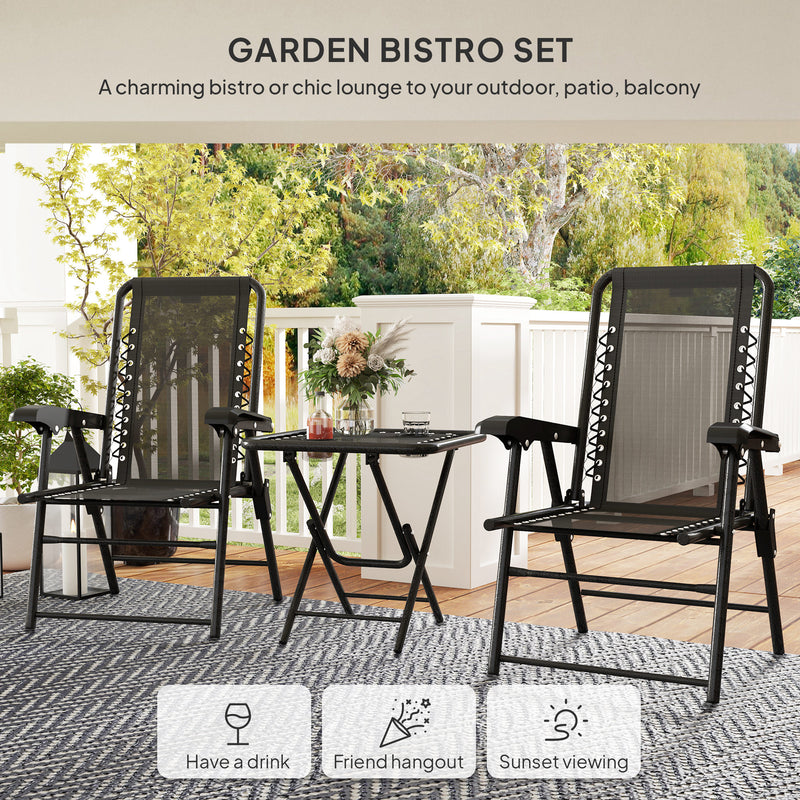Three Piece Garden Table and Chair Set Black Weather Resistant by Outsunny