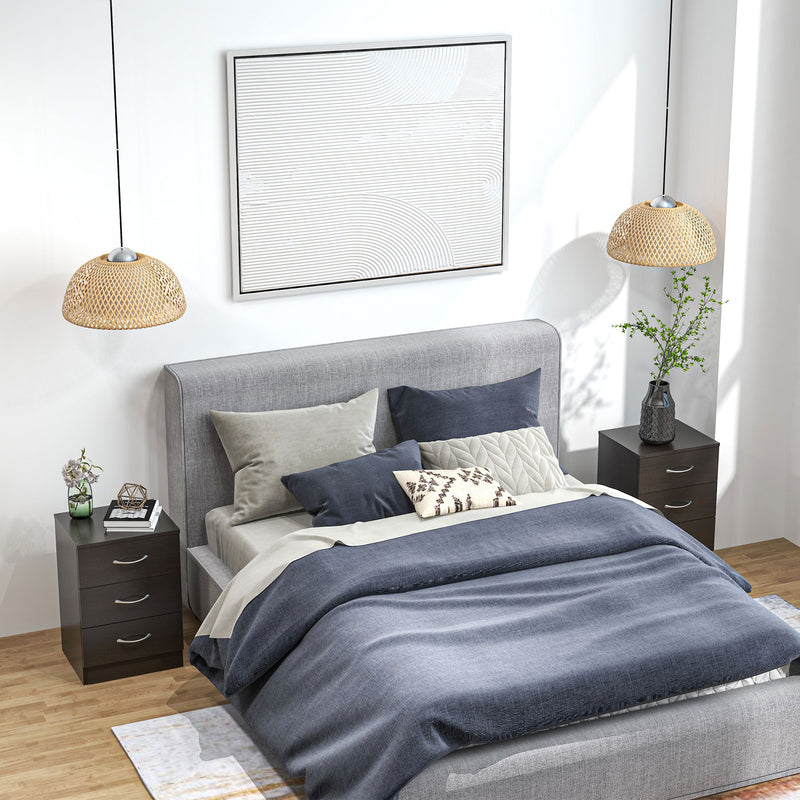 Black Wooden Bedside Tables Set of 2 with Drawer and Shelf for Bedroom or Lounge