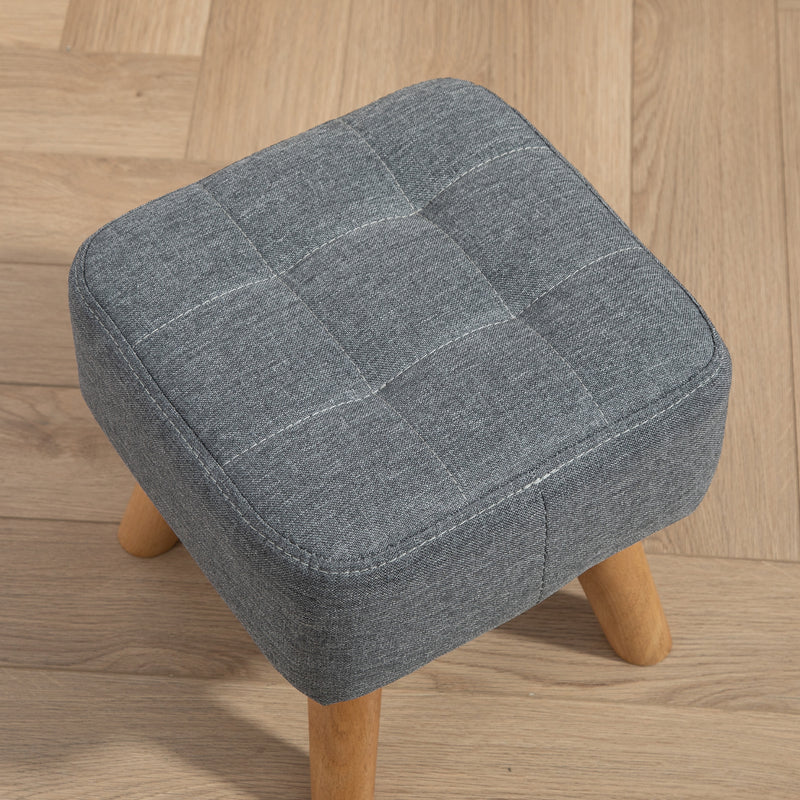 Grey Linen Look Square Padded Footstool Comfortable Ottoman Seat by HOMCOM