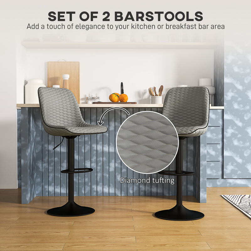 Set of Two Grey Faux Leather Bar Stools with Adjustable Height by HOMCOM