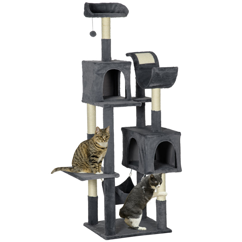 Multilevel Cat Tree Tower with Hammock Scratching Posts and Hideaway House Dark Grey