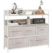 Rustic Chest of 5 Fabric Storage Drawers in Natural Wood Finish for Bedroom