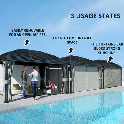 3 x 4m Hardtop Gazebo with Metal Roof Netting and Curtains Dark Grey by Outsunny